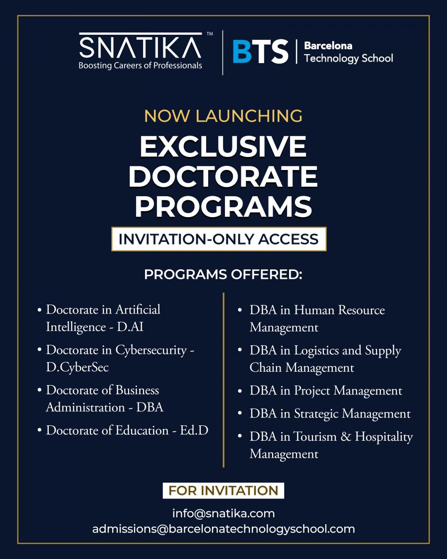 Barcelona Technology School and SNATIKA Forge Strategic Partnership to Launch Global Doctorate Programs